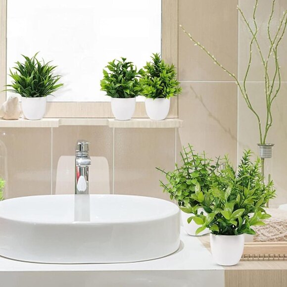 NEW 6-PCS Artificial Plant Small Fake Plant Greenery Potted Plant Indoor Faux - Picture 7 of 8